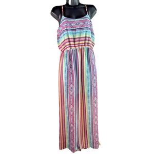 2/$30‎ Love Reign Maxi Dress beach print stripe Open back Festival size Large